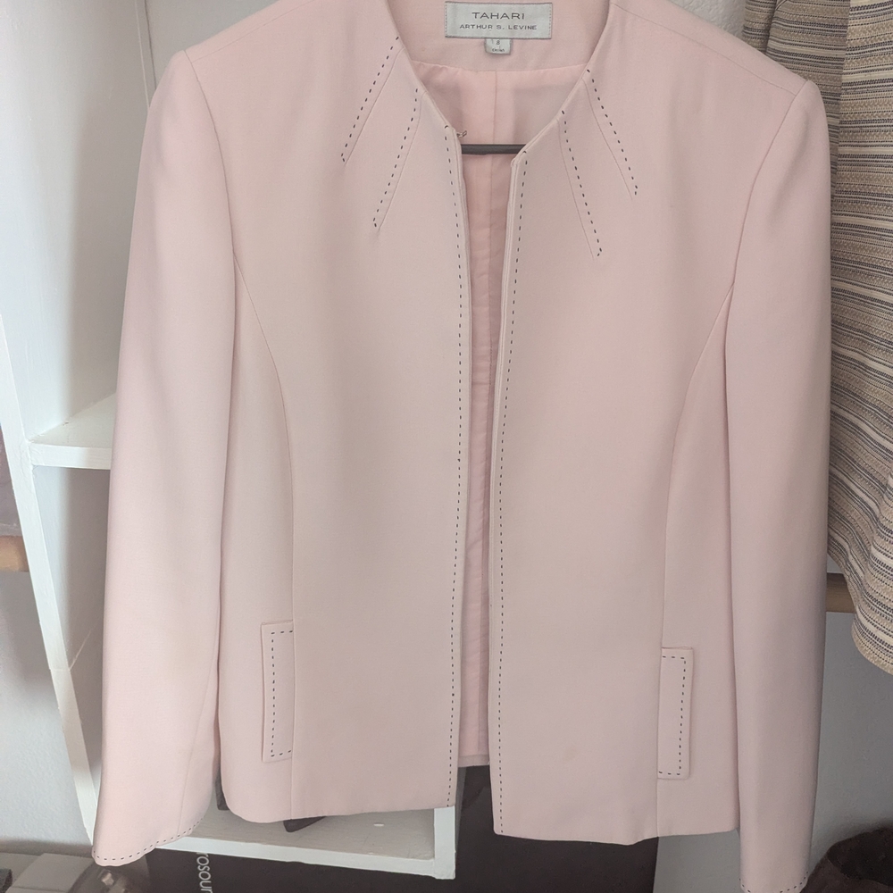 Tahari Pink Blazer Structured Collarless Design
